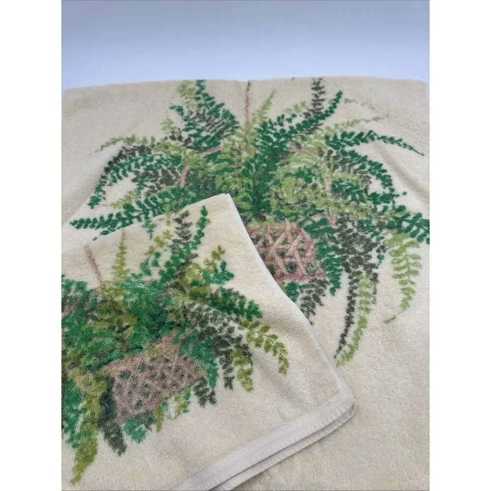 Vintage Cannon Royal Family Cotton Bath Towel 40x24 Hanging Fern Plant Hand Twl